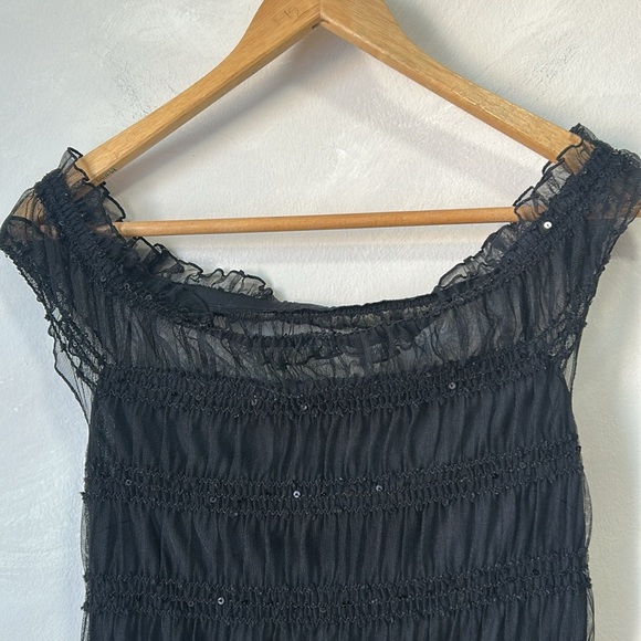 Nine West vintage y2k dress ruched mesh ruffle tiered sequins off the shoulder - Picture 5 of 10